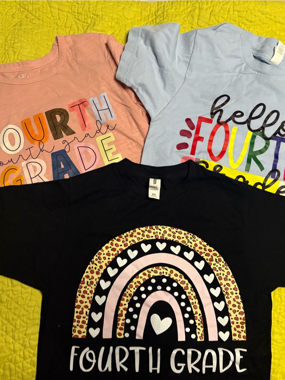 Assorted Kids Fourth Grade Rainbow Graphic Tee - Black, Light Blue & Peach